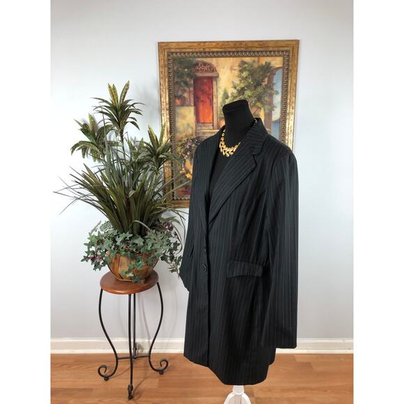 Signature By Larry Levine Women Plus 18 Strip Pea Coat Jacket Lapel Notch Black - Picture 5 of 10
